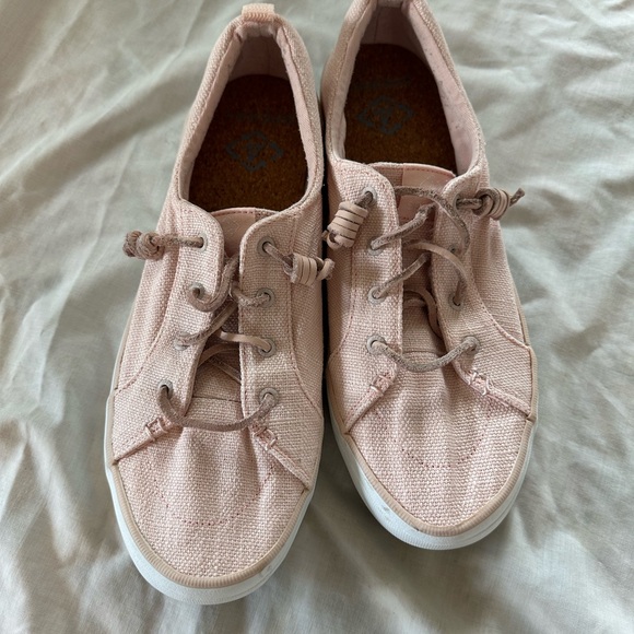 Sperry Blush Pink Canvas Sneakers Leather Laces - Picture 1 of 9